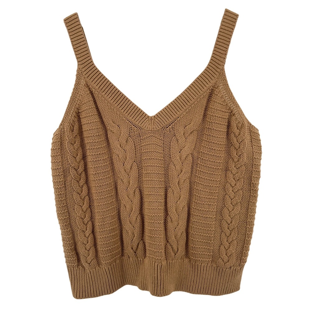 Banana Republic V-Neck Sweater Cable Knit Tank Top Tan Women XL 100% Cotton New